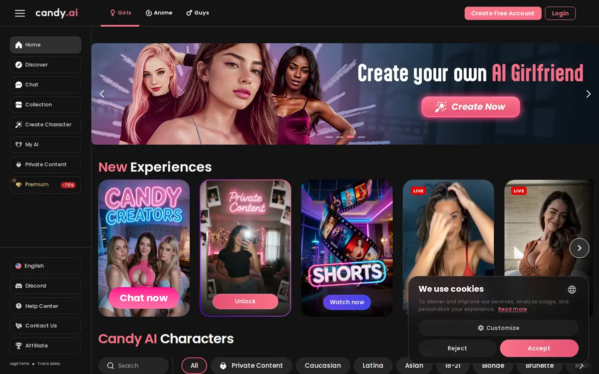 Candy AI website screenshot